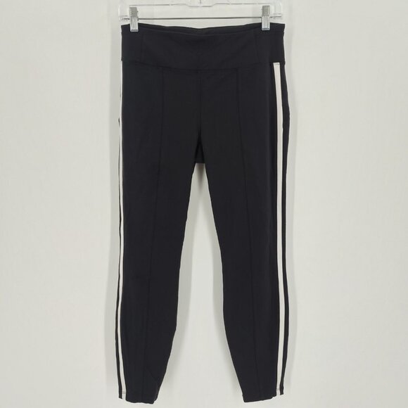 Athleta Sz M Metro Ankle Legging Athletic Retro Side Stripe Back Media ZipPocket - Picture 3 of 13